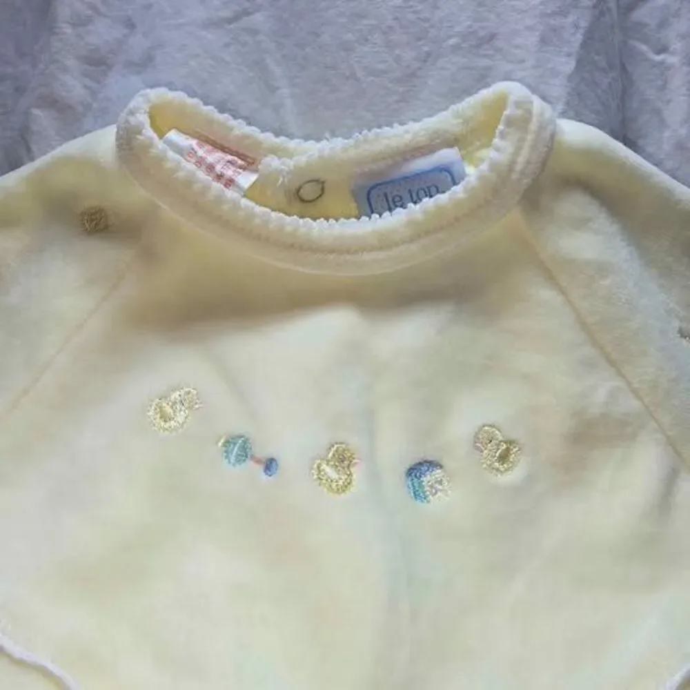 vintage baby sleep sack, gown Le Top brand Pastel yellow velour newborn animals